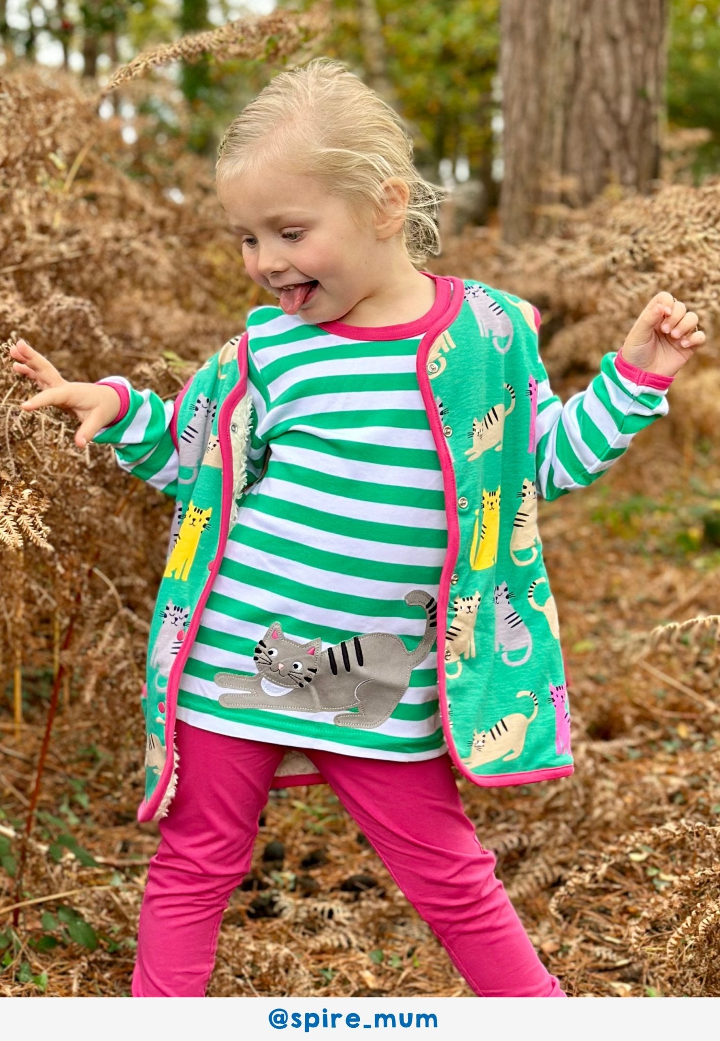 Adorable Green and White Striped Organic Cotton Long Sleeve Kids Shirt with Playful Cat and Mouse Applique by Toby Tiger at brixbailey.com