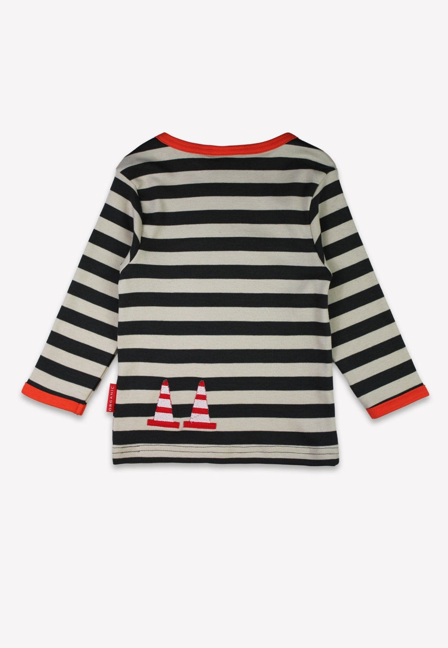 Premium organic cotton kids long sleeve shirt, gray with excavator applique and interactive flap by Toby Tiger at brixbailey.com