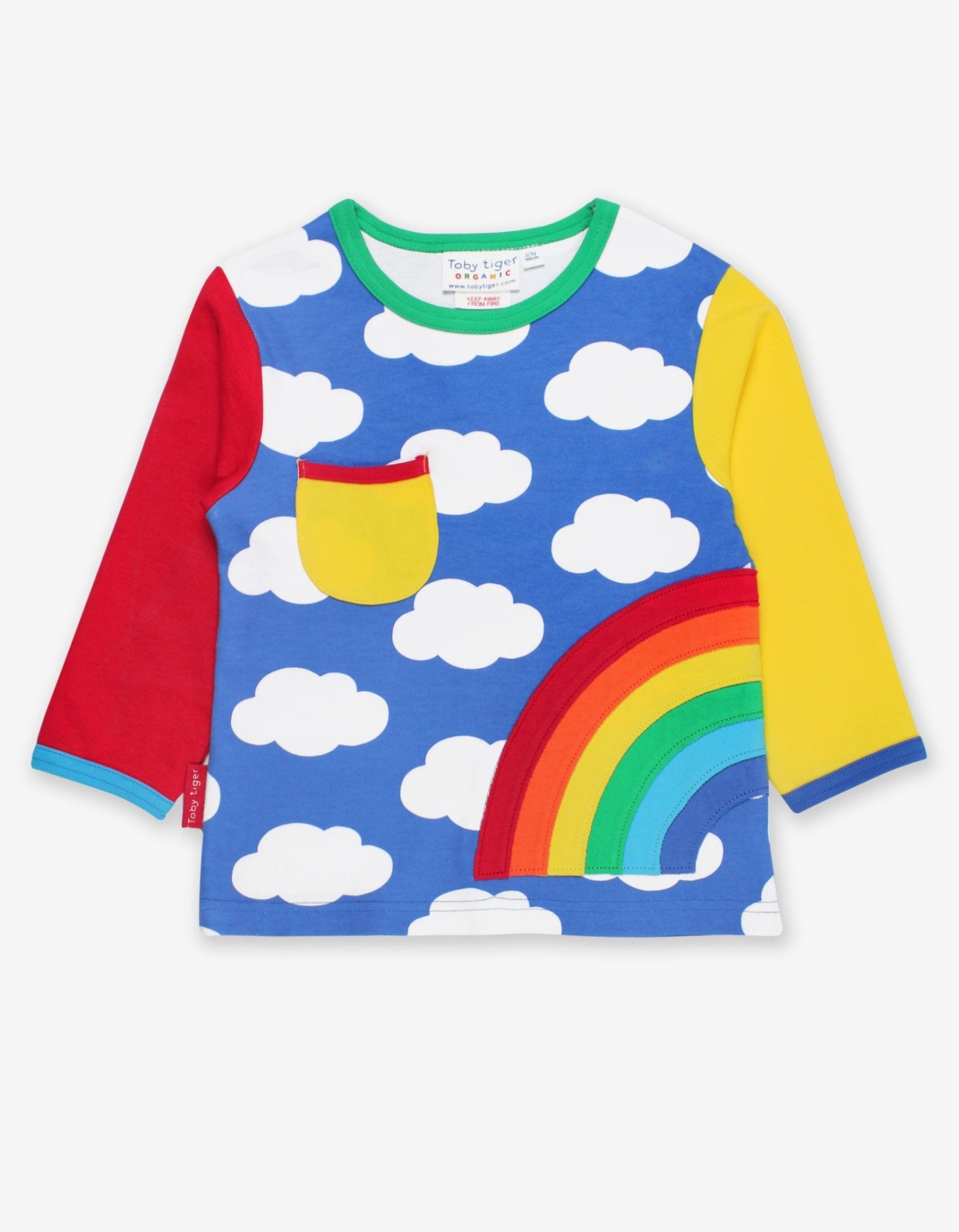 Colorful Long Sleeve Organic Cotton Shirt with Rainbow Cloud Print, GOTS Certified, Soft and Eco-Friendly, Toby Tiger Design by Toby Tiger at brixbailey.com