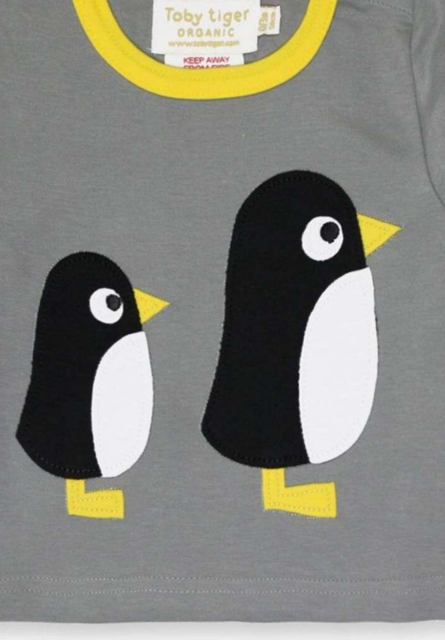 Premium organic cotton long sleeve baby shirt with cute penguin applique, stylish and comfortable for toddlers by Toby Tiger at brixbailey.com