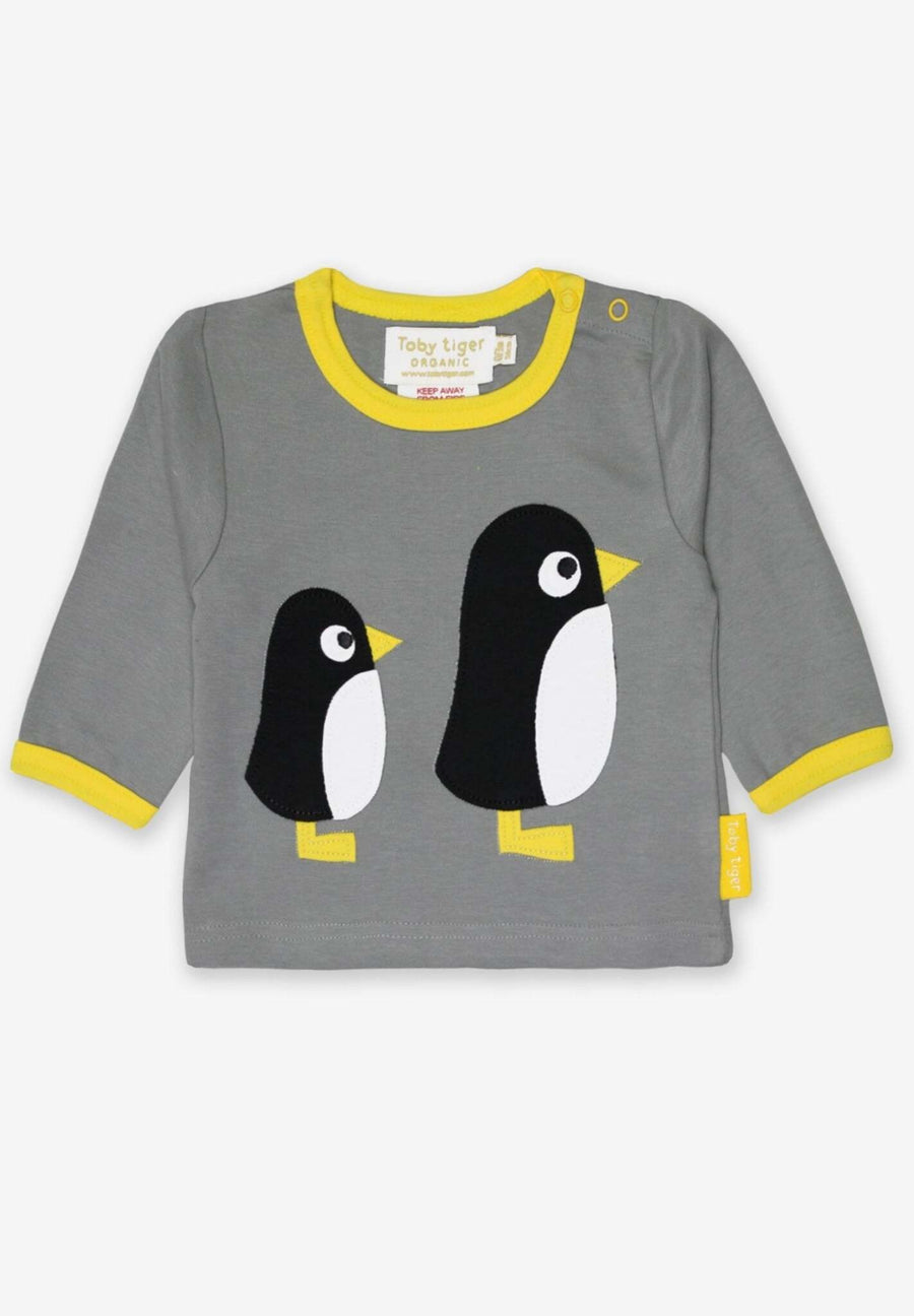 Premium organic cotton long sleeve shirt with penguin applique, stylish and comfortable for toddlers by Toby Tiger at brixbailey.com