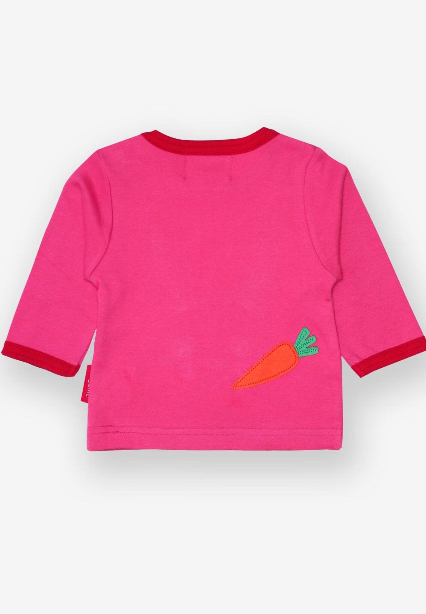 Premium Organic Cotton Long-Sleeve Baby Shirt with Bunny Applique and Surprise Back Detail, Soft Sustainable Pink Fabric, Snap Buttons for Easy Dressing by Toby Tiger at brixbailey.com