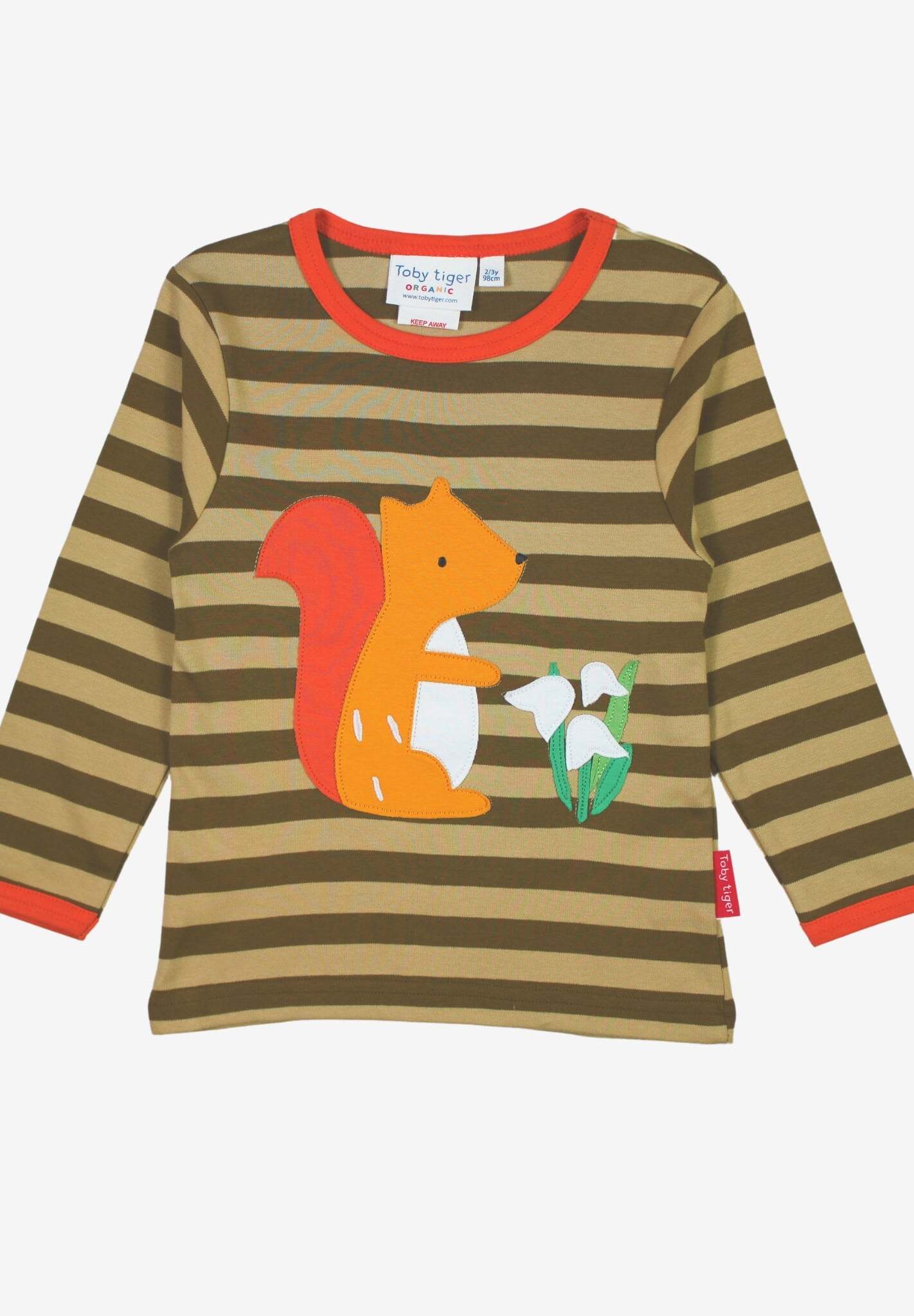 Premium Soft Brown Striped Long Sleeve Baby Shirt with Orange Trim and Hedgehog Applique, Organic Cotton Comfort by Toby Tiger at brixbailey.com