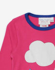 Vibrant Pink Organic Cotton Long Sleeve Baby Shirt with Snap Buttons, Sustainable GOTS Certified, Rainbow Cloud Print, 3-24 Months by Toby Tiger at brixbailey.com