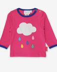 Vibrant Pink Organic Cotton Long-Sleeve Baby Top with Snap Buttons, Sustainable and Soft GOTS-Certified Rainbow Cloud Design by Toby Tiger at brixbailey.com