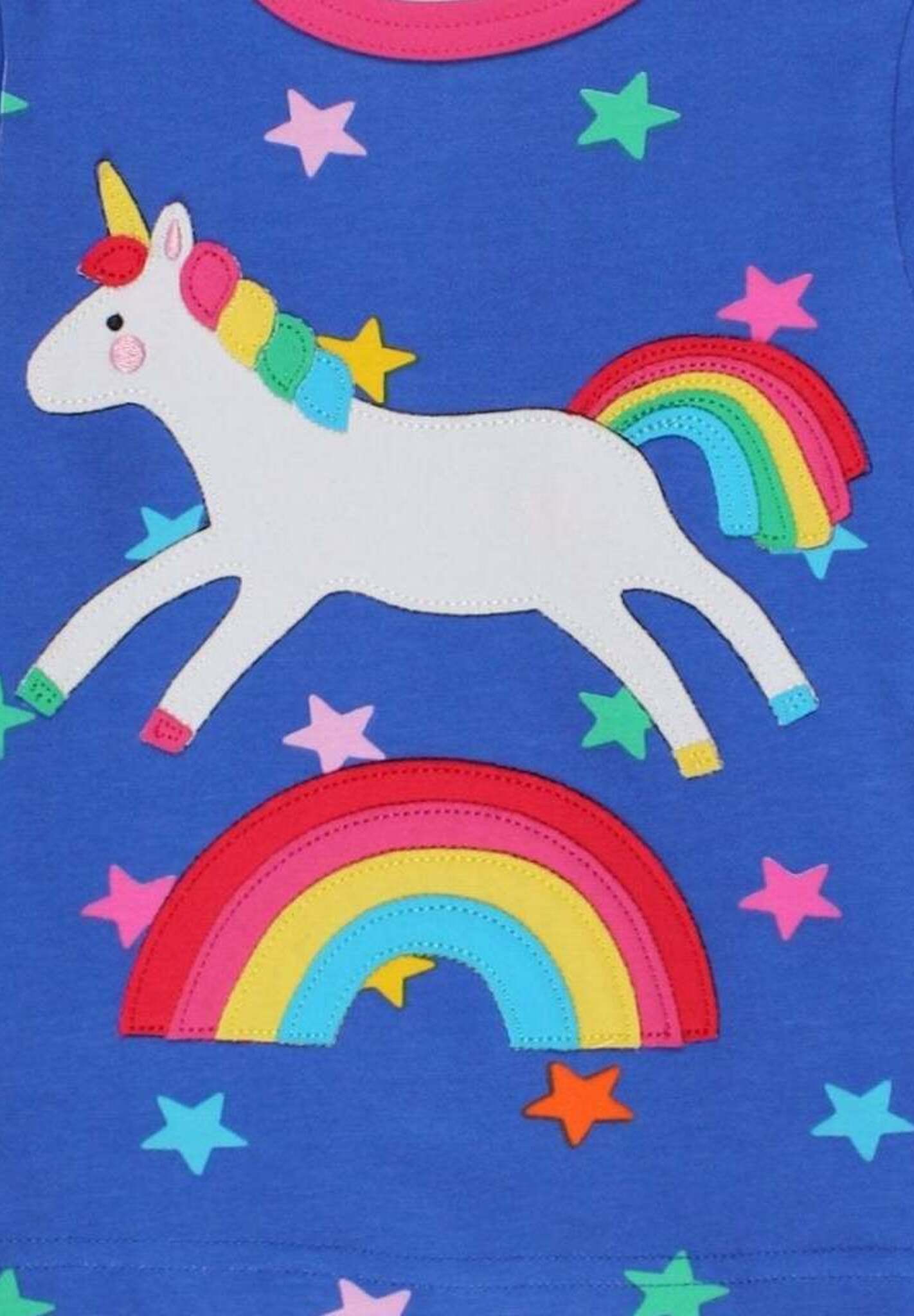 Luxury baby blue long sleeve unicorn rainbow shirt, premium organic cotton, soft handcrafted applique, best-selling magical design by Toby Tiger at brixbailey.com