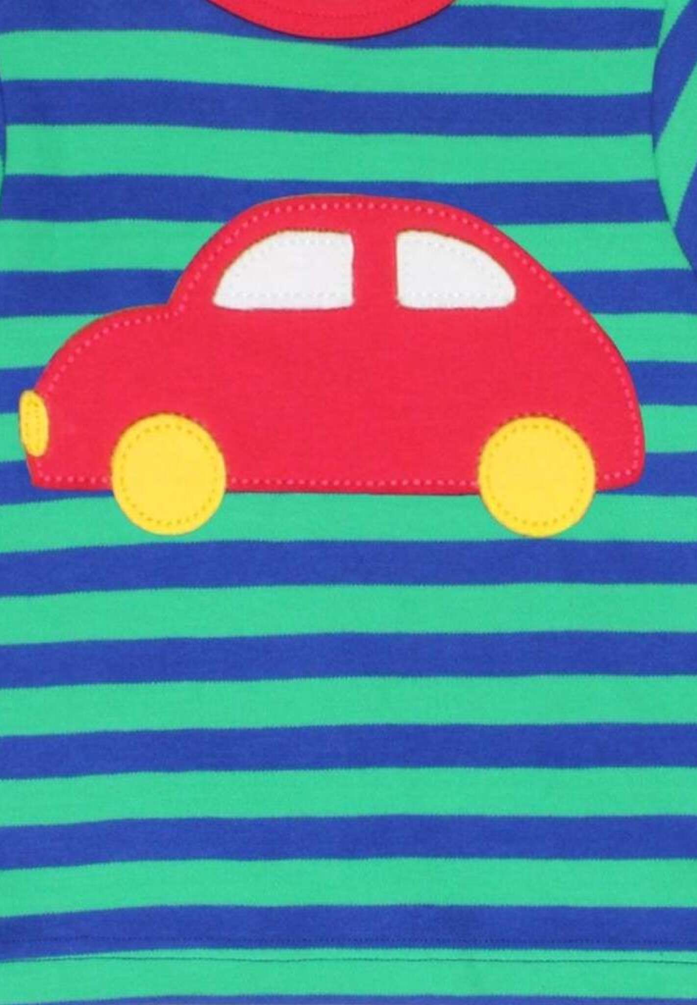 Premium Striped Organic Cotton Long-Sleeve Baby Shirt with Red Car Applique, Soft GOTS-Certified Fabric, Eco-Friendly Dye, Snap Buttons by Toby Tiger at brixbailey.com