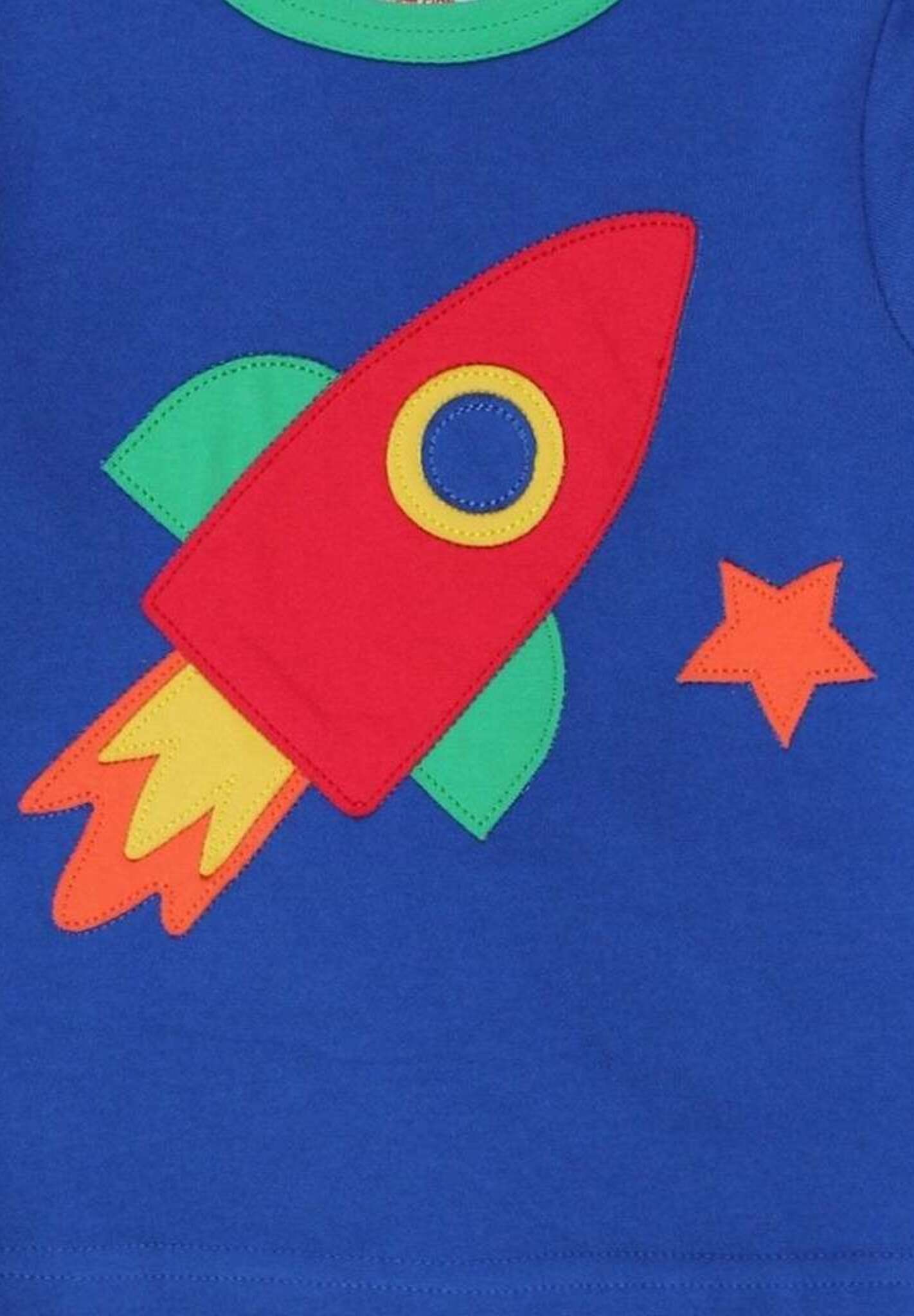 Stylish Blue Rocket Applique Long Sleeve Baby Shirt with Planet Print, Soft Organic Cotton, Snap Button Neck by Toby Tiger at brixbailey.com