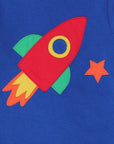Stylish Blue Rocket Applique Long Sleeve Baby Shirt with Planet Print, Soft Organic Cotton, Snap Button Neck by Toby Tiger at brixbailey.com