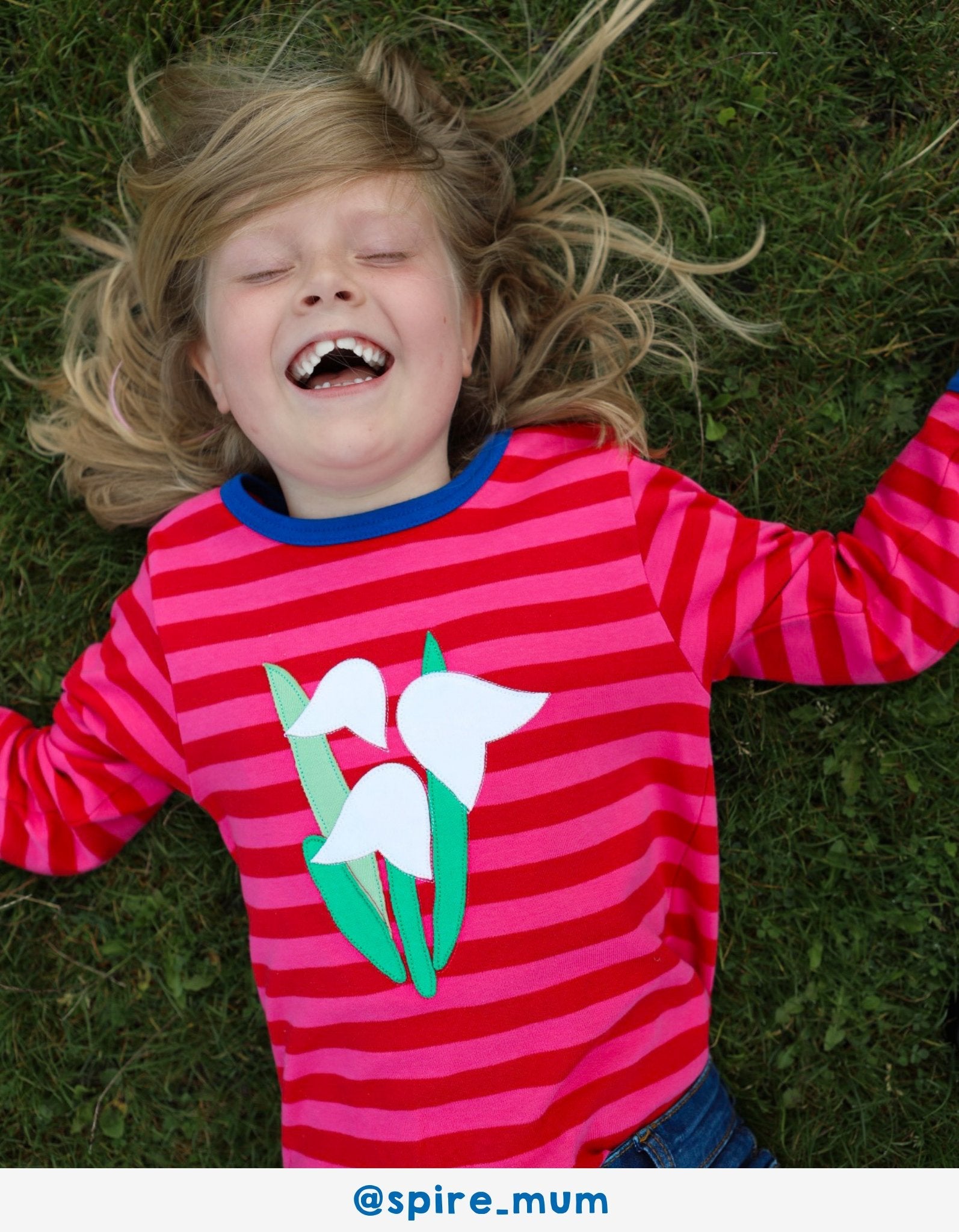 Luxury pink striped long sleeve baby shirt with snowdrop applique, dark blue trim, premium organic cotton by Toby Tiger at brixbailey.com