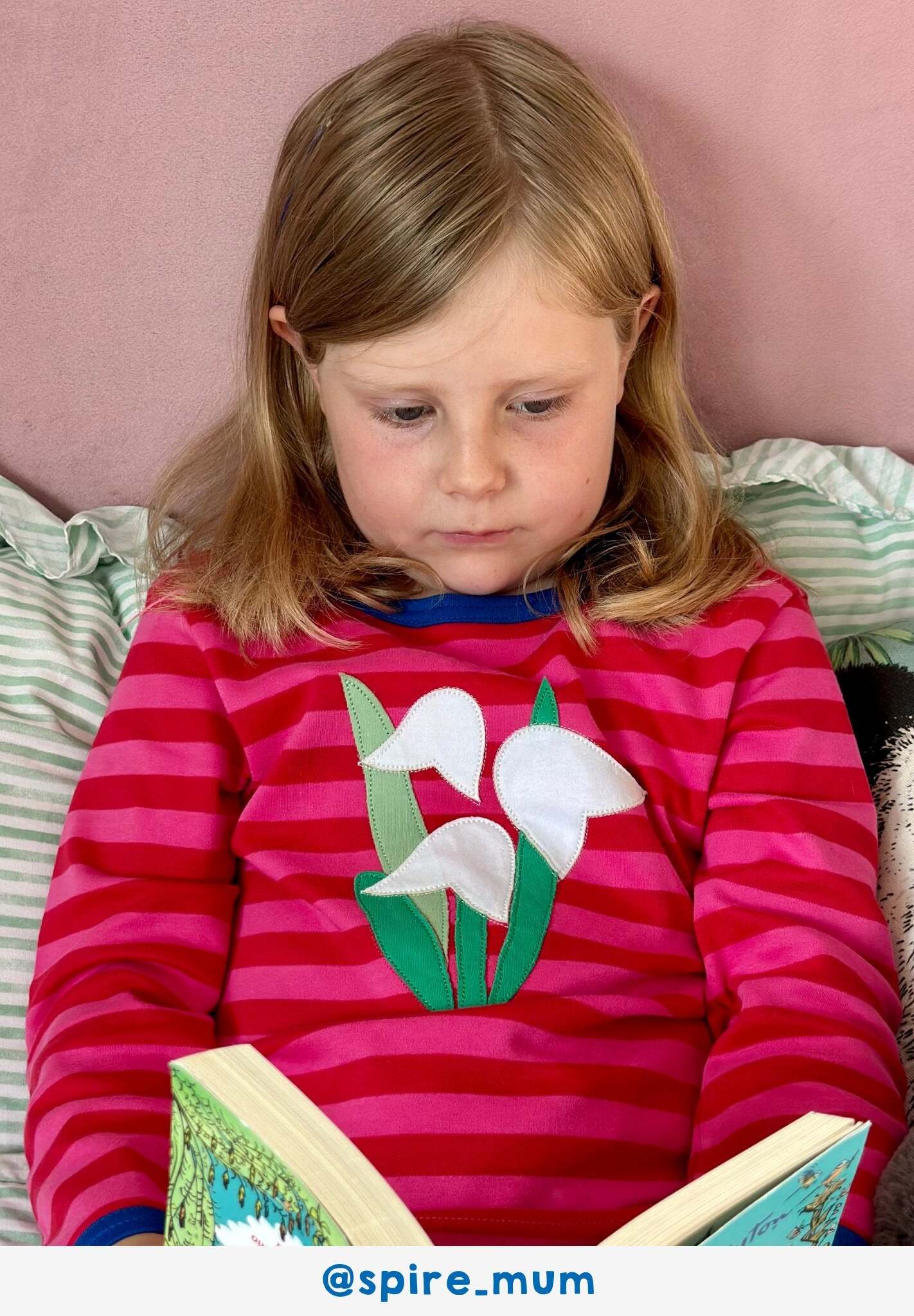 Luxury pink striped long sleeve baby shirt with snowflake applique, dark blue trim, premium organic cotton by Toby Tiger at brixbailey.com