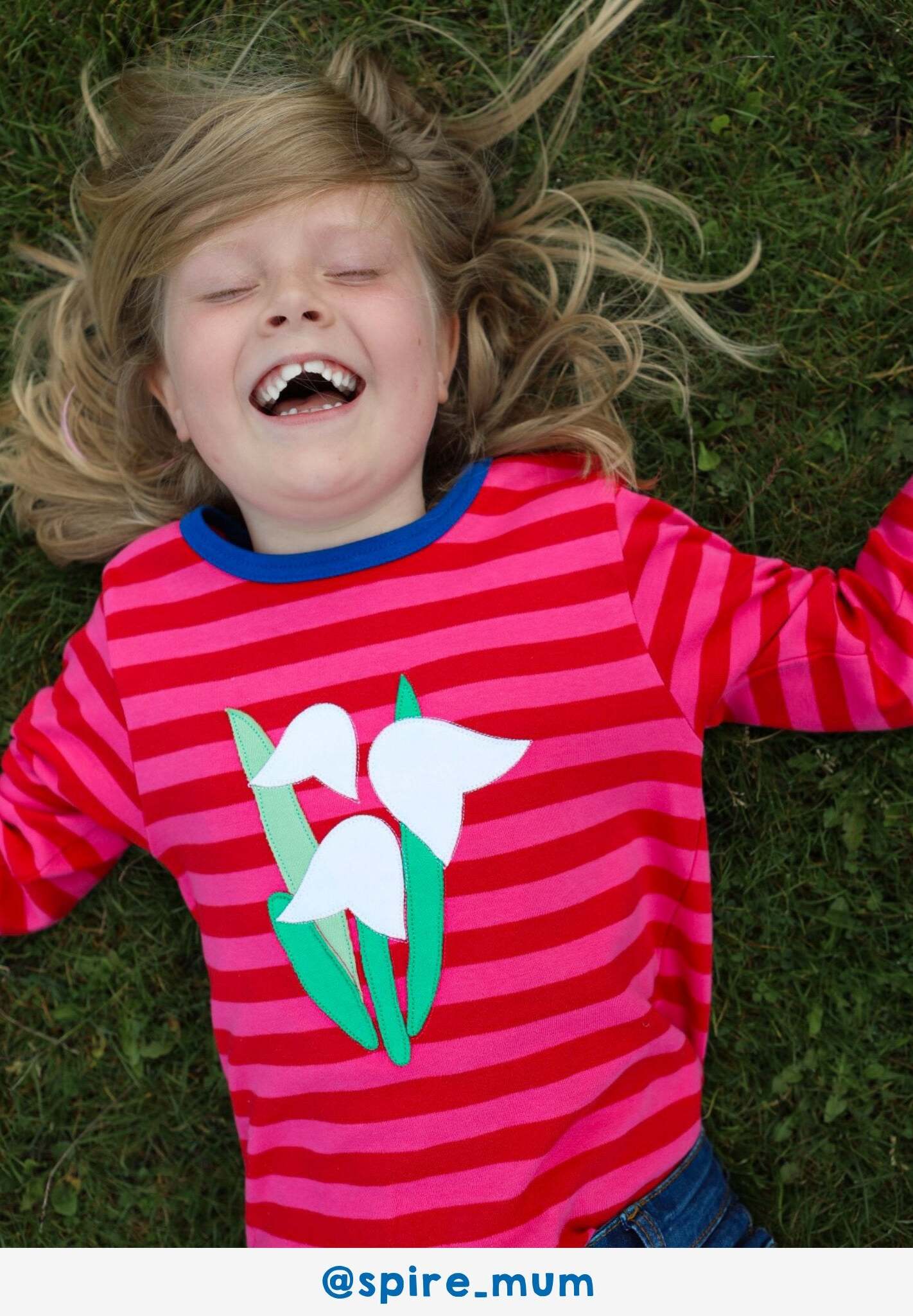 Luxury organic cotton long sleeve baby shirt with snowdrop applique, pink striped and navy trim, soft GOTS certified fabric by Toby Tiger at brixbailey.com