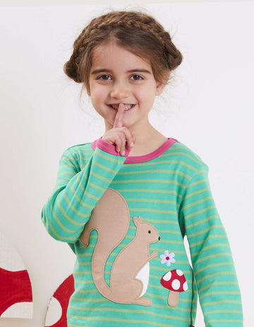 Adorable Squirrel Print Organic Cotton Long Sleeve Baby Shirt with Snap Buttons and Pink Accents by Toby Tiger at brixbailey.com