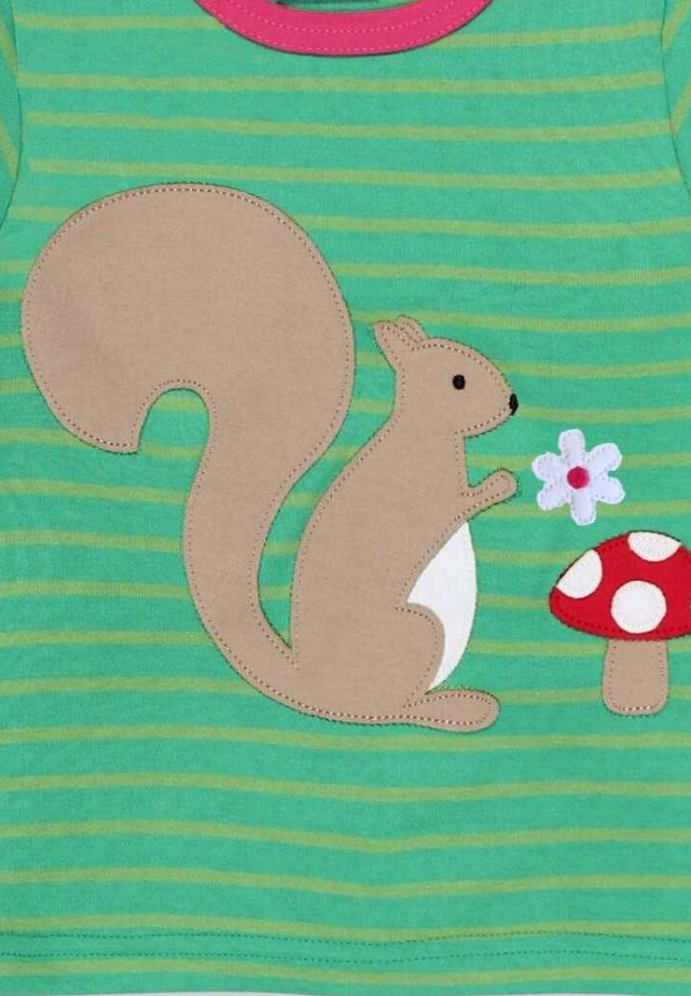 Adorable Squirrel Print Organic Cotton Long-Sleeve Baby Shirt with Snap Buttons and Pink Trim by Toby Tiger at brixbailey.com