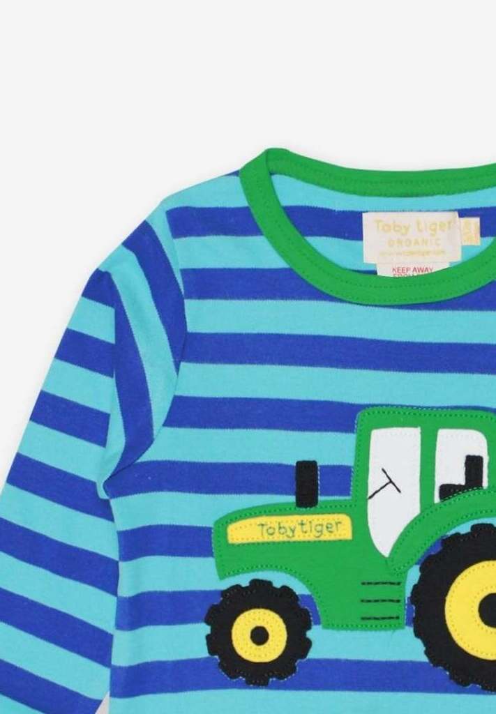 Premium Striped Long-Sleeve Organic Cotton Tractor Shirt for Kids, Soft GOTS-Certified Eco-Friendly Fabric with Snap Buttons by Toby Tiger at brixbailey.com