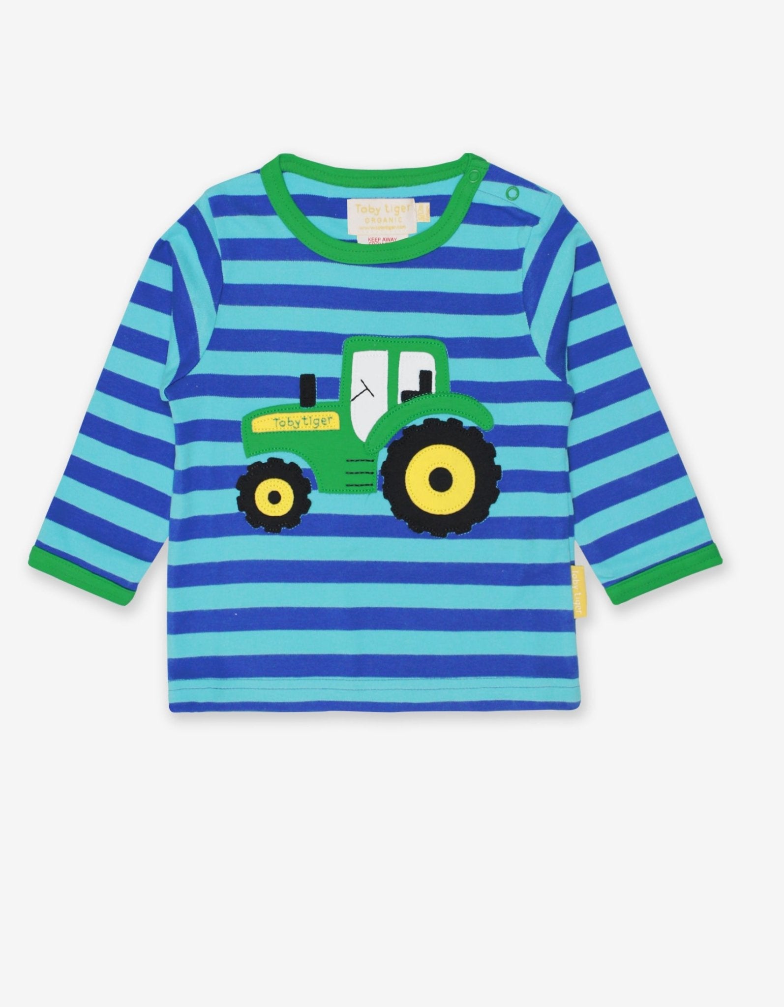 Premium Striped Long-Sleeve Organic Cotton Tractor Shirt for Kids, Soft GOTS-Certified Eco-Friendly Fabric with Snap Buttons by Toby Tiger at brixbailey.com