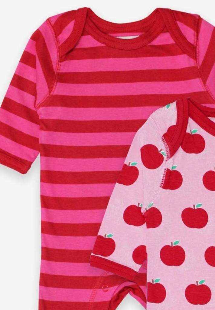 Sustainable Fun with Affordable Organic Cotton Baby Bodysuits in a Set, Featuring Playful Apple Print and Snap Buttons by Toby Tiger at brixbailey.com