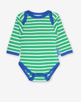 Premium Green and White Striped Long Sleeve Baby Bodysuit with Snap Buttons and Slip Neck, 100% GOTS Organic Cotton by Toby Tiger at brixbailey.com