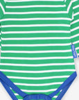 Premium Green and White Striped Long Sleeve Baby Bodysuit with Snap Buttons and Slip Neck, GOTS Certified Organic Cotton by Toby Tiger at brixbailey.com