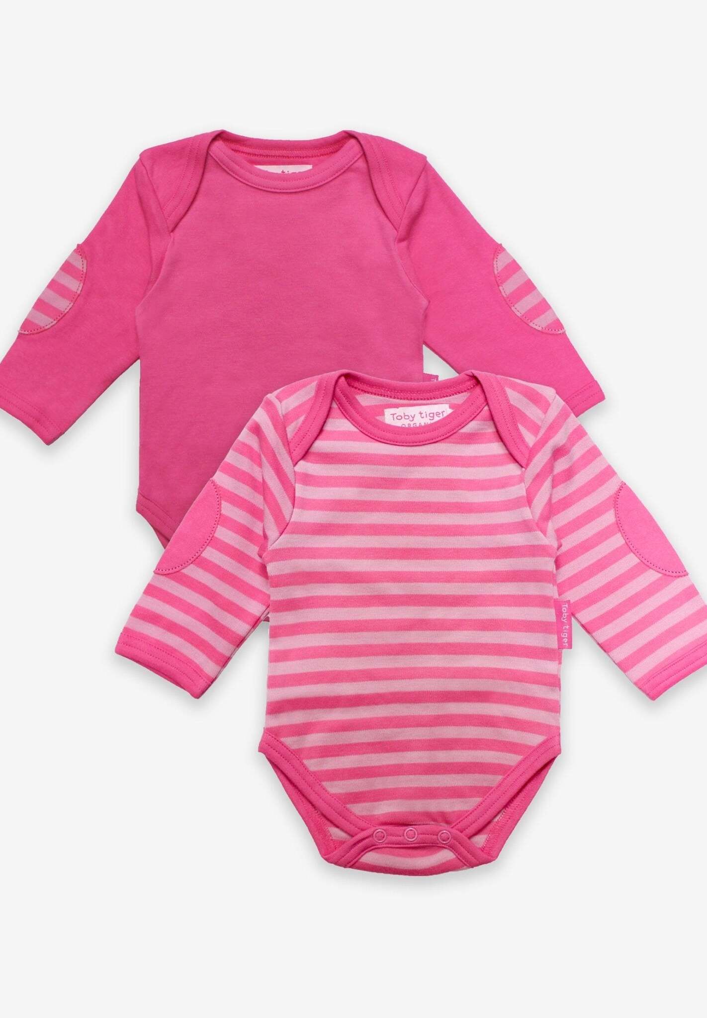 Premium Organic Cotton Long-Sleeve Baby Bodysuits in Pink, Soft &amp; Eco-Friendly 2-Pack with Snap Buttons by Toby Tiger at brixbailey.com
