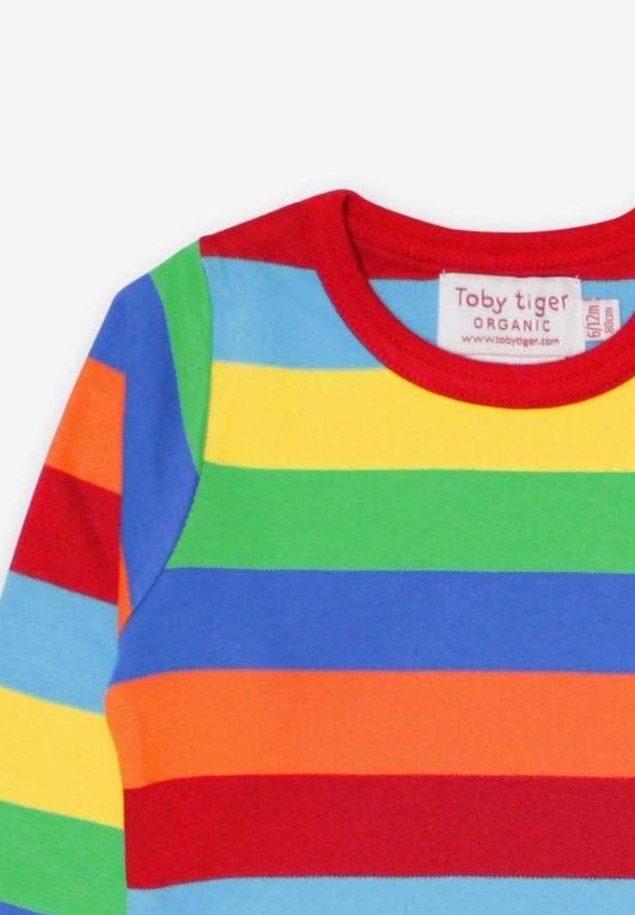 Classic Toby Tiger Striped Kids T-Shirt - Soft Organic Cotton Unisex Tee with Snap Buttons for Easy Dressing by Toby Tiger at brixbailey.com