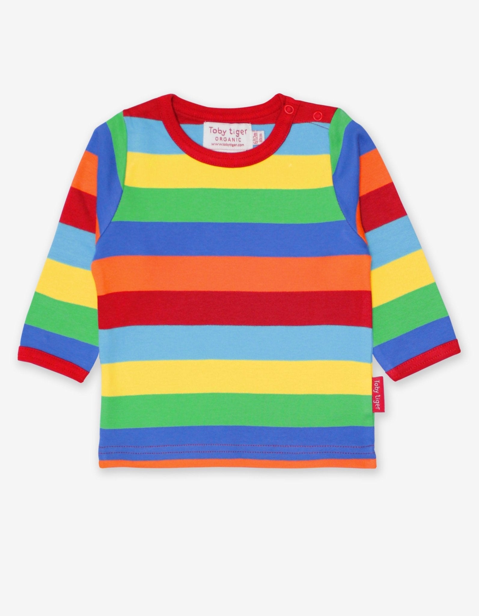 Classic Toby Tiger Striped Kids T-Shirt - Soft Organic Cotton Unisex Tee with Snap Buttons for Easy Dressing by Toby Tiger at brixbailey.com