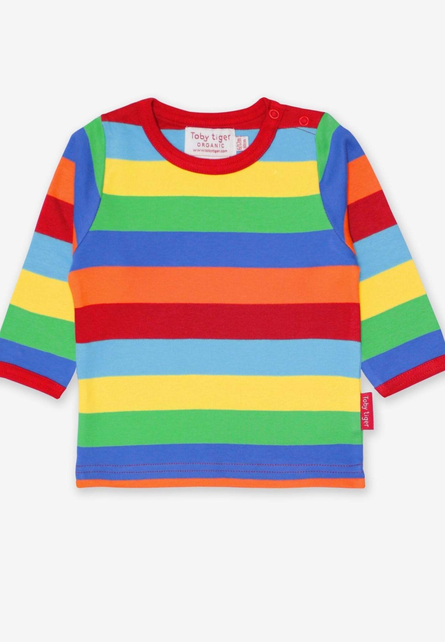 Classic Toby Tiger Striped Kids T-Shirt - Soft Organic Cotton, Unisex Fun Design with Snap Buttons for Easy Dressing by Toby Tiger at brixbailey.com