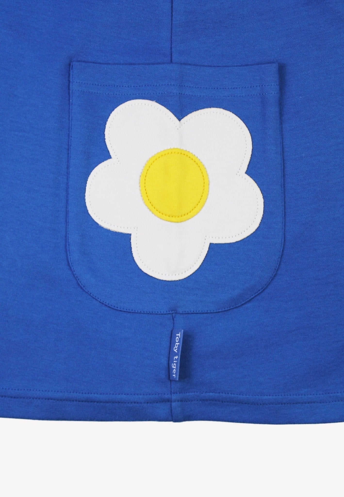 Premium organic cotton kids long sleeve dress with daisy applique, stylish blue and lilac striped bodice, soft sustainable fabric by Toby Tiger at brixbailey.com