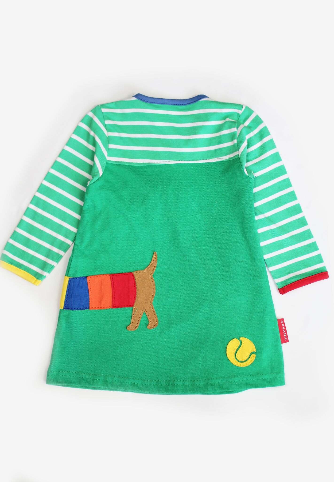 Adorable Green Striped Dachshund Dog T-Shirt Dress for Babies, Soft Organic Cotton, Machine Washable by Toby Tiger at brixbailey.com