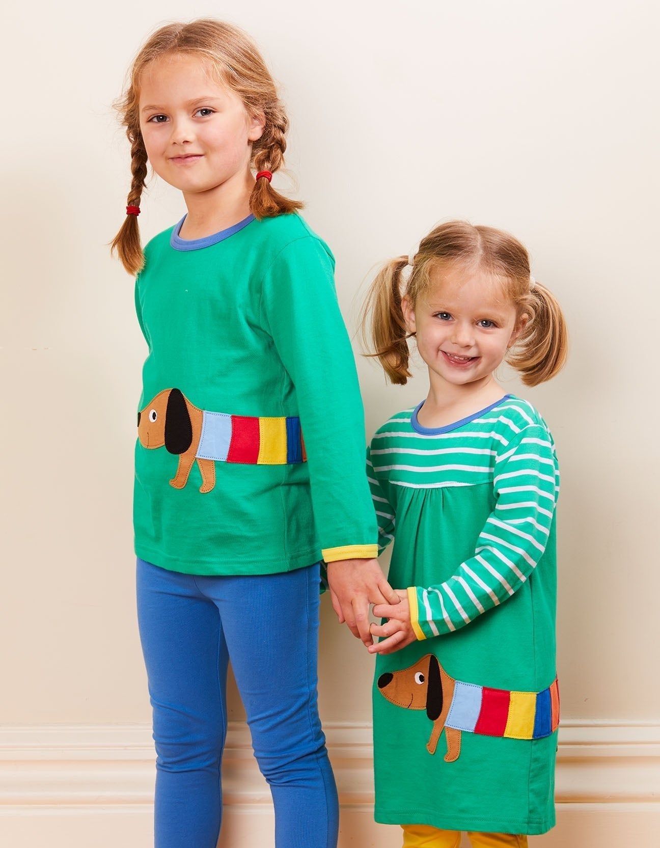 Adorable Green Striped Dapple Dachshund T-Shirt Dress for Babies, Soft Organic Cotton, Machine Washable by Toby Tiger at brixbailey.com