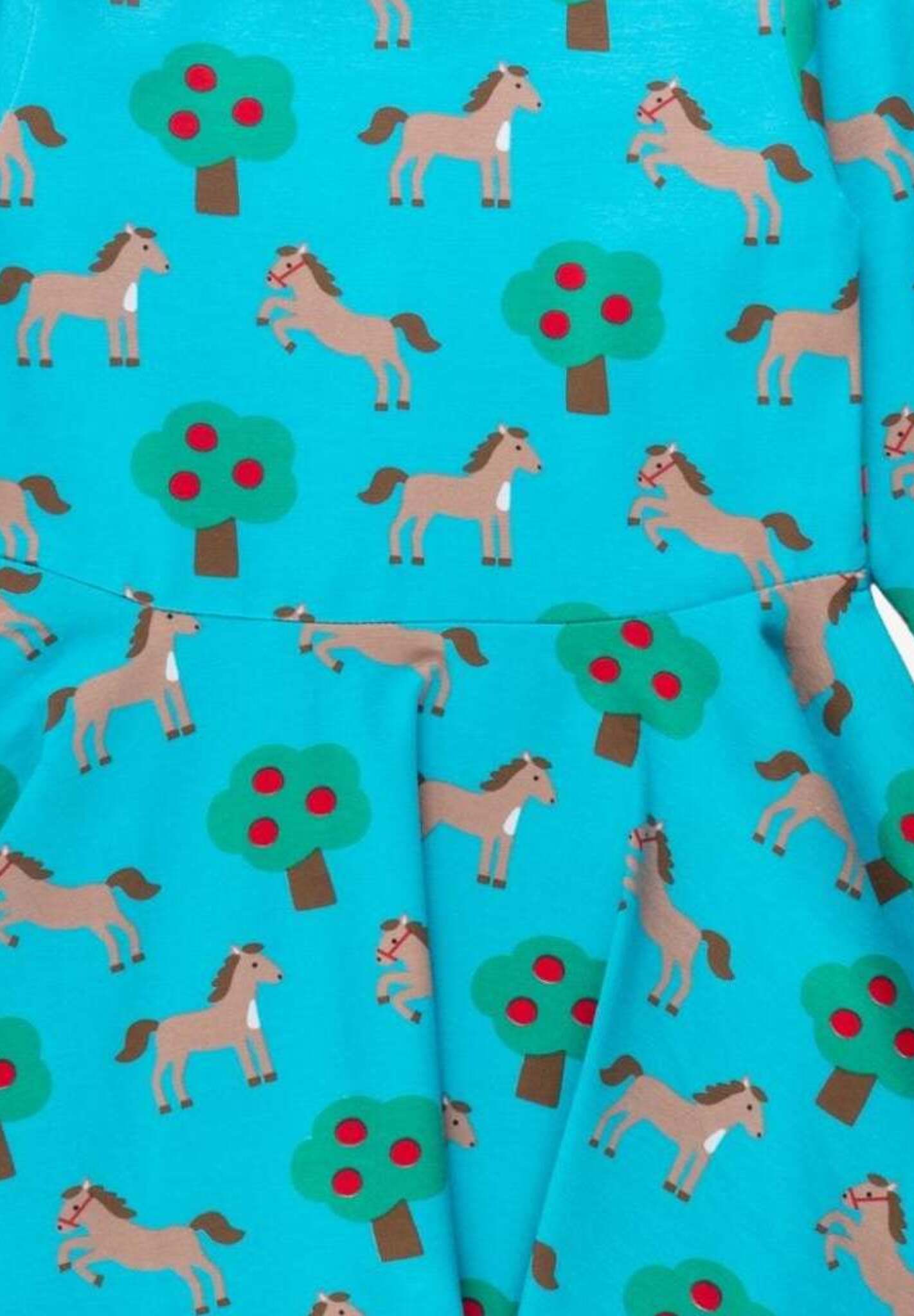 Premium Turquoise Skater Dress with Horse and Apple Tree Print - Organic Cotton Long Sleeve Baby Dress for Girls 6-24 Months by Toby Tiger at brixbailey.com