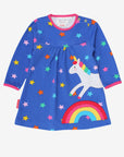 Dreamy Rainbow Unicorn and Starry Sky Dress for Babies in Soft Organic Cotton with Snap Buttons by Toby Tiger at brixbailey.com