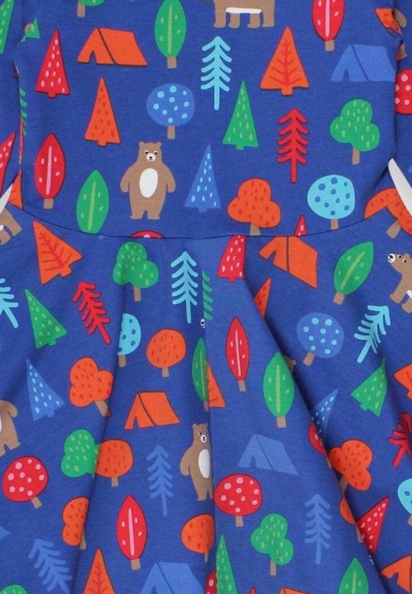 Premium skater dress with long sleeves and bear print in soft certified organic cotton, practical snap buttons, eco-friendly dyes by Toby Tiger at brixbailey.com