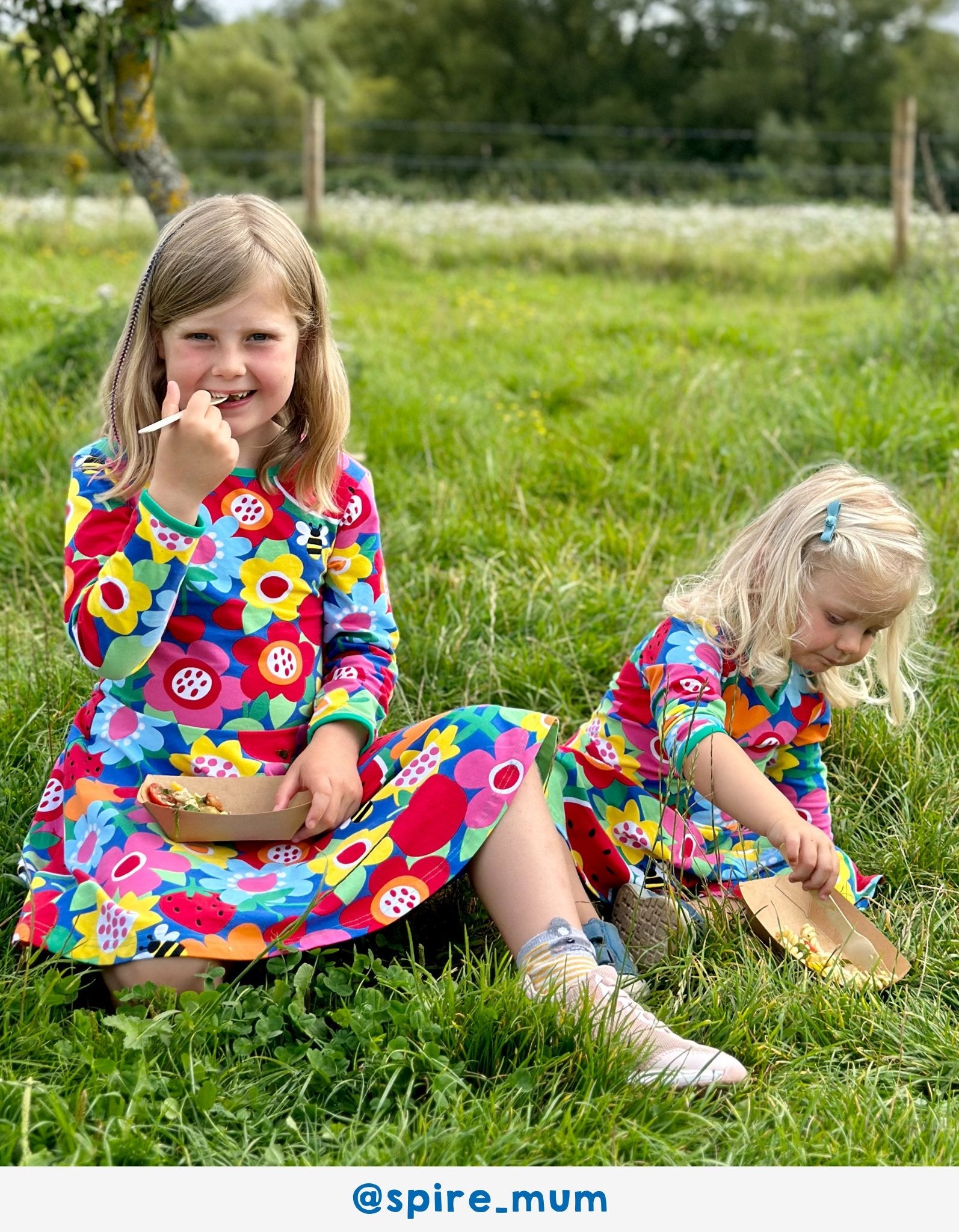 Luxury Long Sleeve Summer Skater Dress with Floral Print, GOTS Certified Organic Cotton, Toby Tiger Exclusive Design by Toby Tiger at brixbailey.com