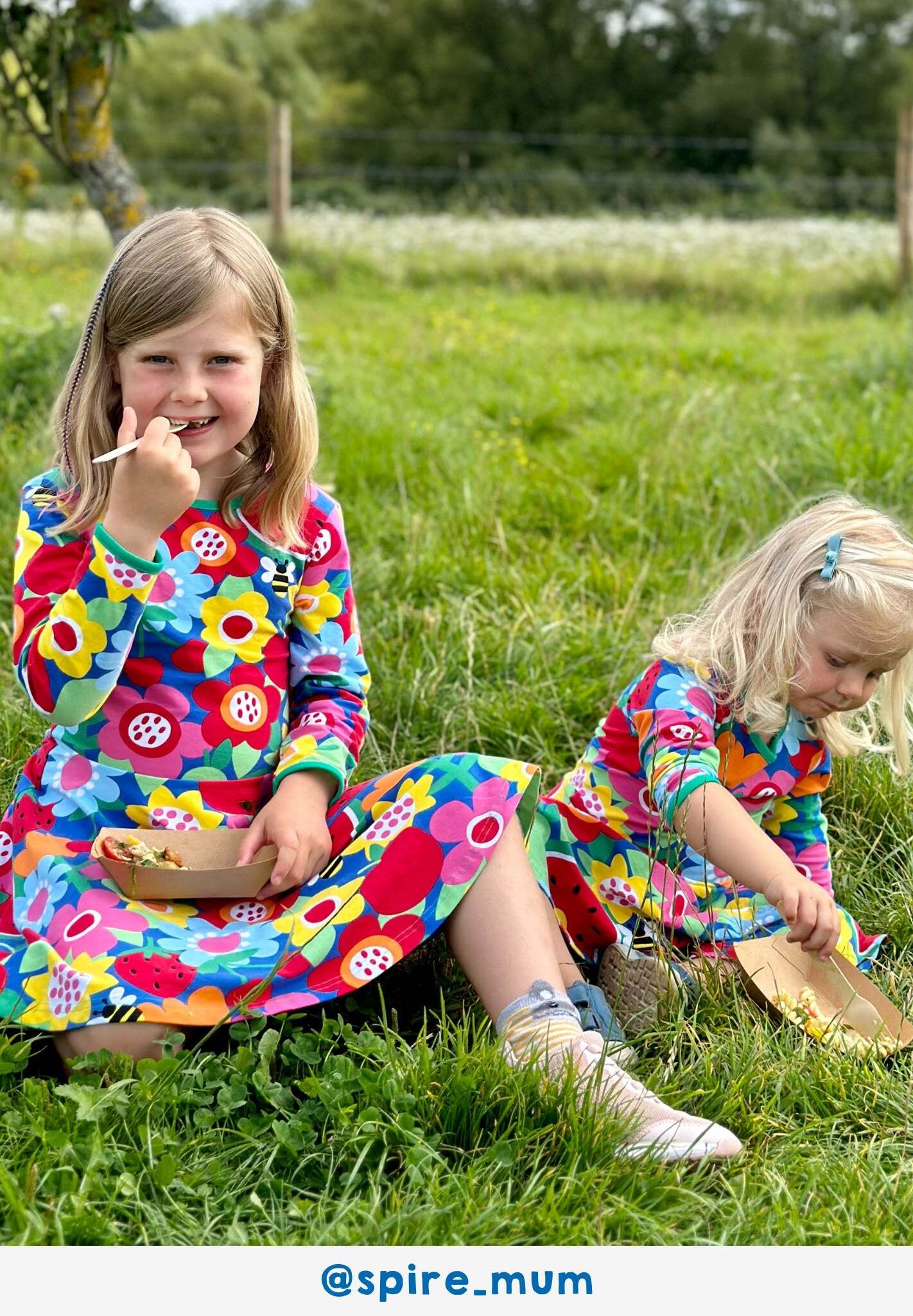Premium Long Sleeve Summer Skater Dress with Floral Fruit Print, GOTS Certified Organic Cotton, Toby Tiger Sustainable Fashion by Toby Tiger at brixbailey.com
