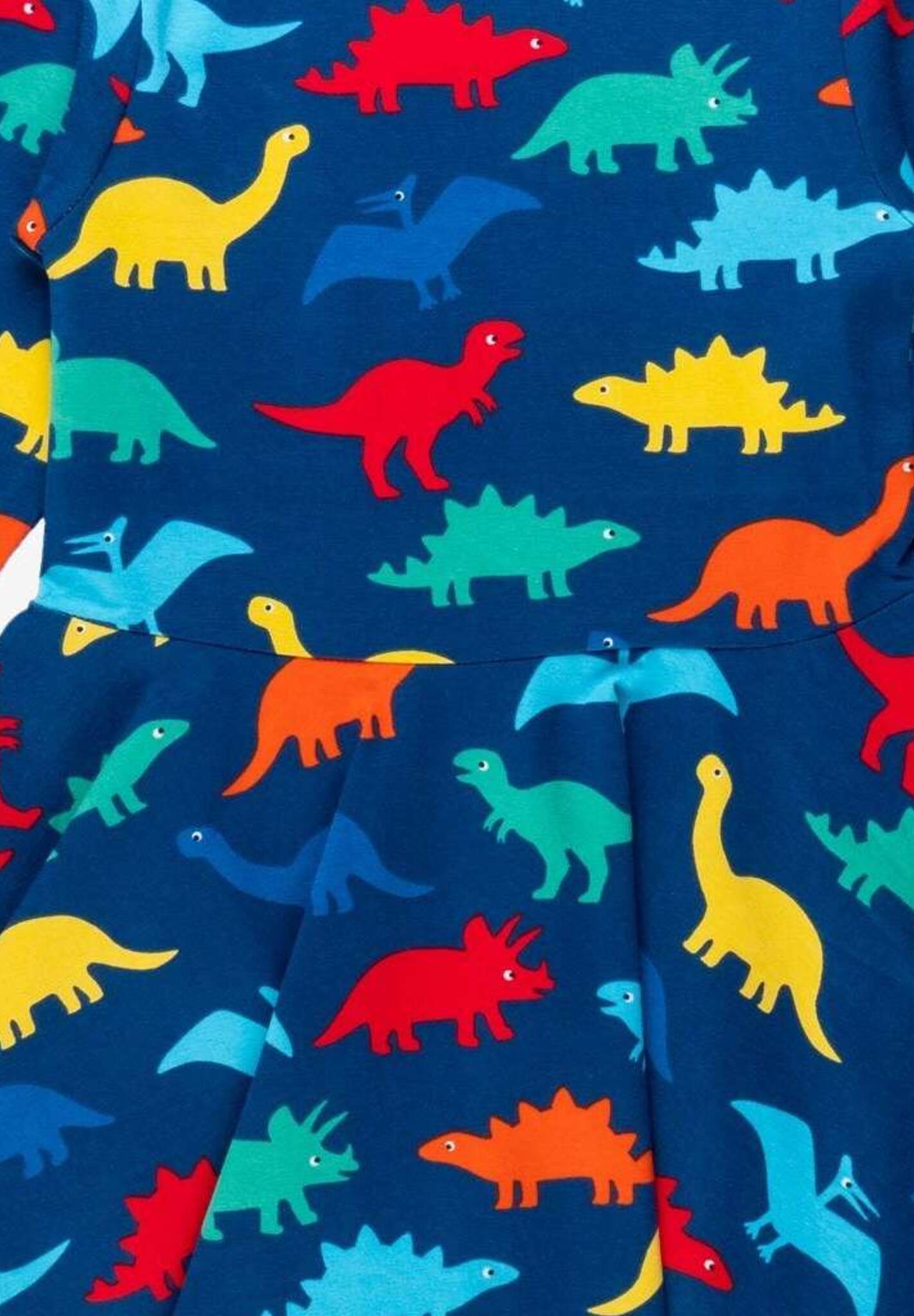 Colorful Dinosaur Skater Dress in Organic Cotton with Long Sleeves, Eco-Friendly and Soft for Playful Adventures by Toby Tiger at brixbailey.com