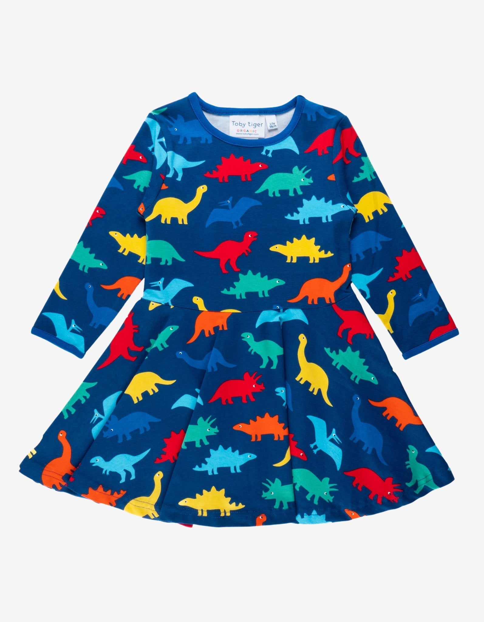 Colorful Dinosaur Skater Dress for Kids, Soft Organic Cotton with Long Sleeves, Eco-Friendly Play Outfit by Toby Tiger at brixbailey.com