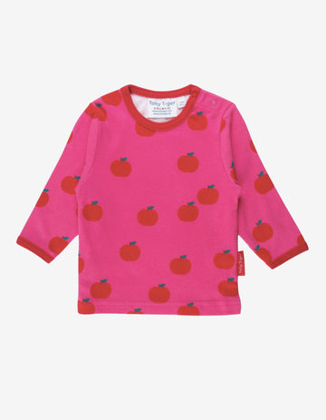 Long Sleeve Organic Apple Print T-Shirt for Kids - Soft GOTS-Certified Cotton with Snap Buttons by Toby Tiger at brixbailey.com