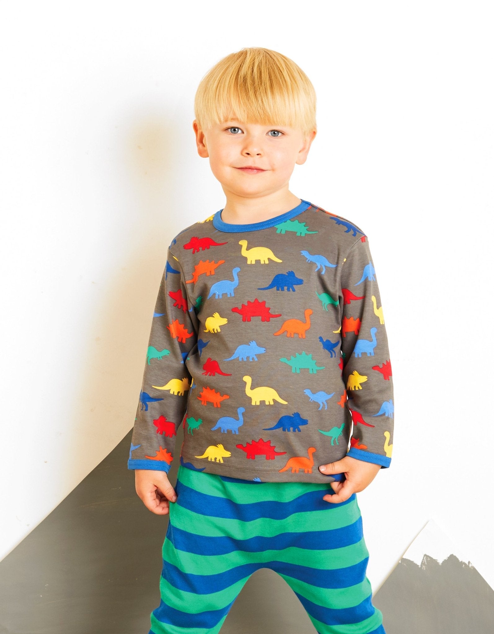 Soft Organic Cotton Long-Sleeve Dino Shirt for Kids with Snap Buttons, Eco-Friendly and Machine Washable by Toby Tiger at brixbailey.com
