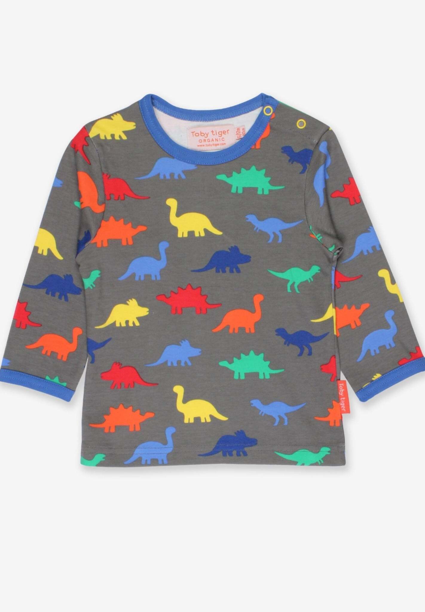 Soft Organic Cotton Long-Sleeve Dino Shirt for Kids with Snap Buttons, Eco-Friendly and Machine Washable by Toby Tiger at brixbailey.com