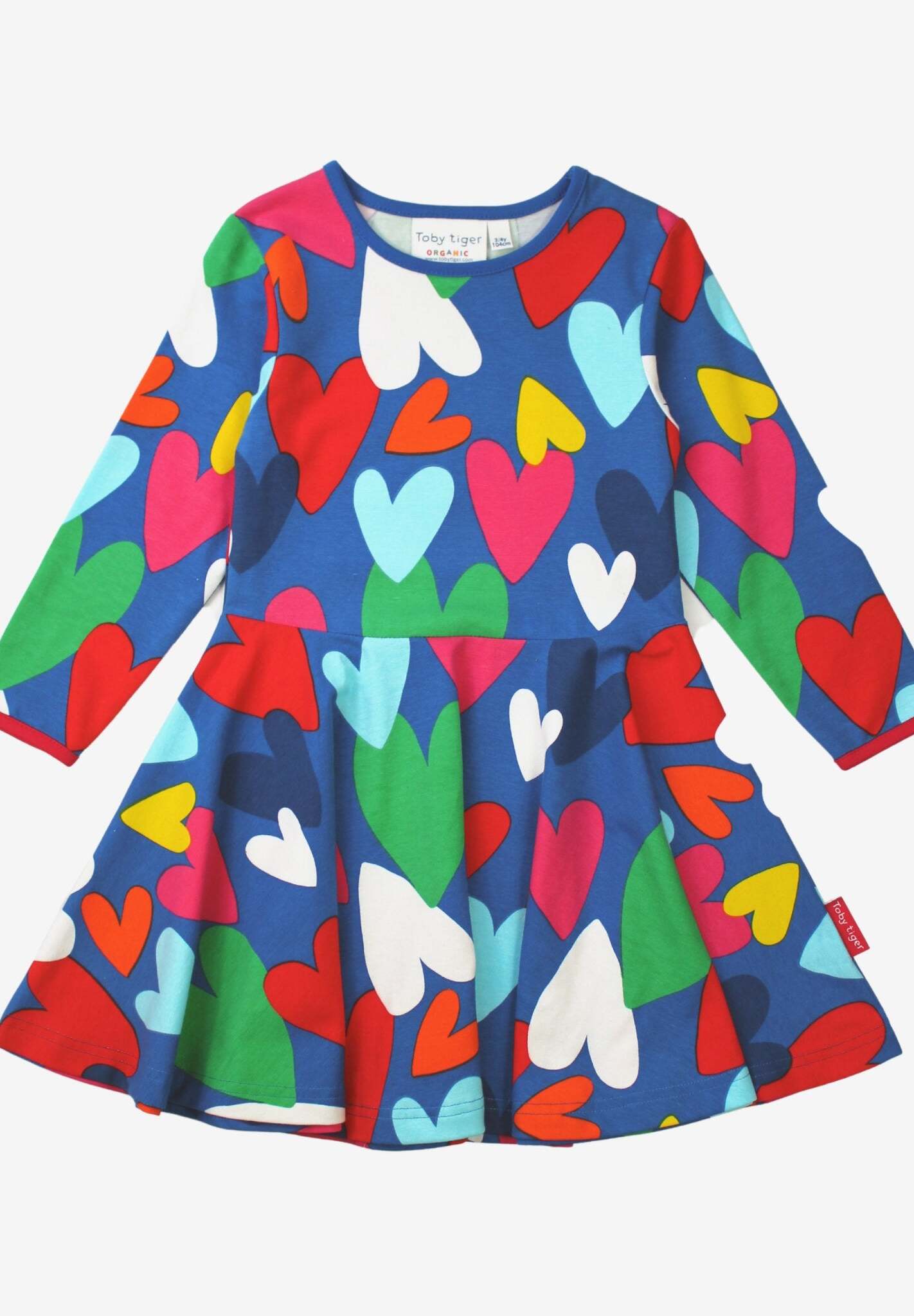 Stylish Organic Cotton Skater Dress with Hand-Drawn Heart Print, Blue Toby Tiger Kids Outfit, Soft GOTS-Certified Fabric by Toby Tiger at brixbailey.com