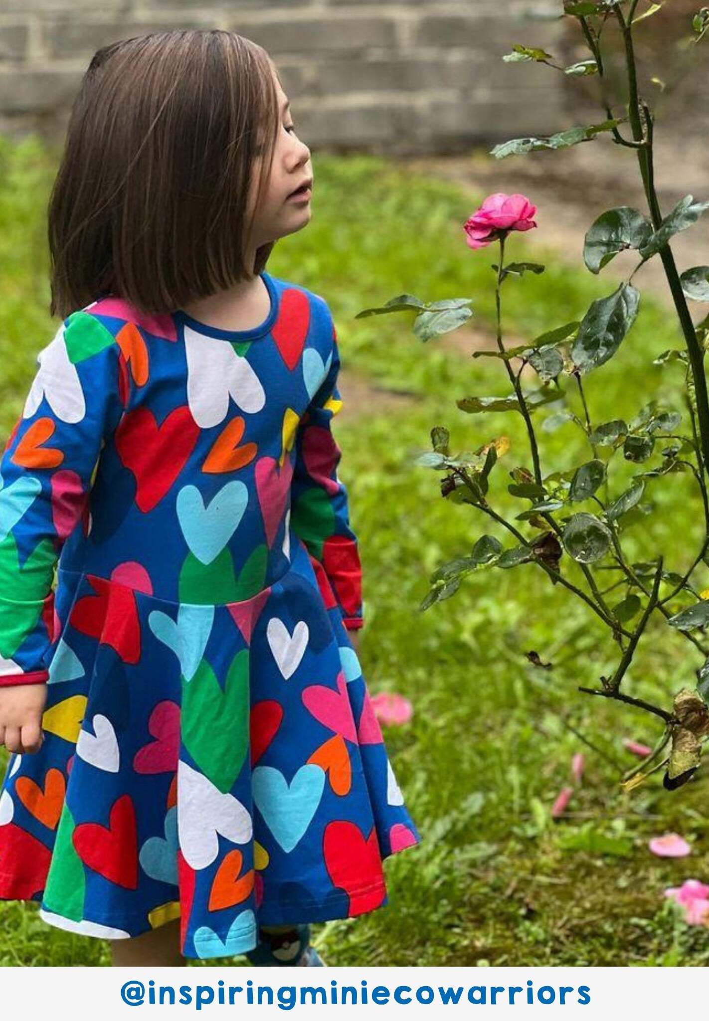 Colorful Organic Skater Dress with Hand-Drawn Heart Print, Soft Blue Cotton Kids Dress by Toby Tiger, Eco-Friendly and Comfortable by Toby Tiger at brixbailey.com