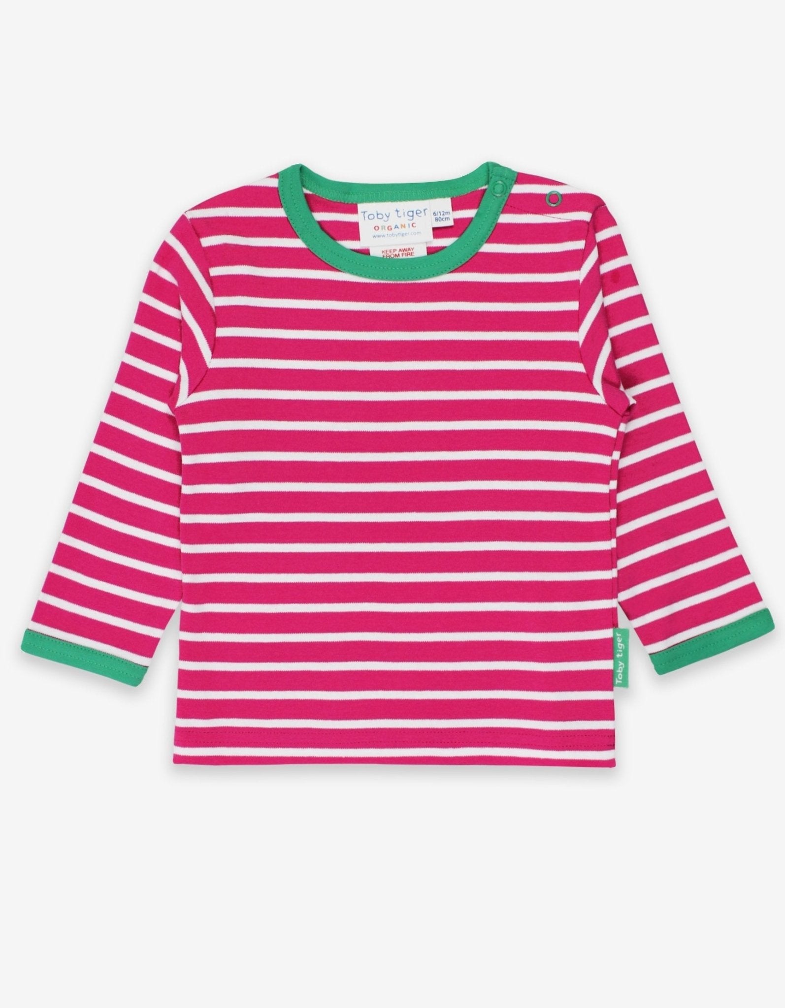 Premium Pink and White Striped Organic Cotton Shirt with Snap Buttons, Soft GOTS-Certified Basic Tee for Easy Dressing by Toby Tiger at brixbailey.com