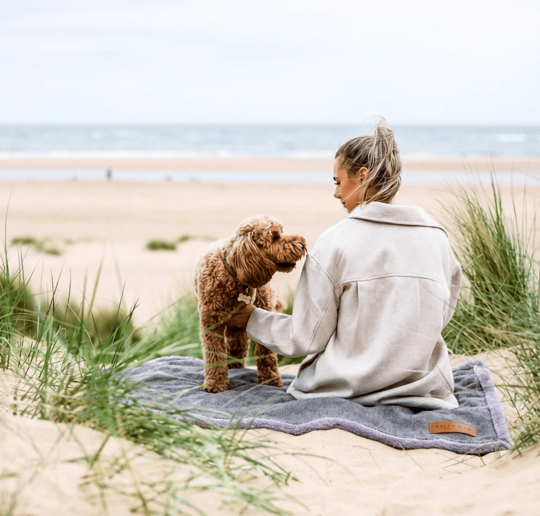 THE BALMORAL | LUXURY GREY HERRINGBONE &amp; FAUX FUR REVERSIBLE DOG BLANKET
