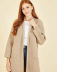 Yumi Oatmeal Knitted Maxi Cardigan With Pockets