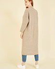 Yumi Oatmeal Knitted Maxi Cardigan With Pockets