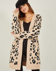 Yumi Beige Animal Intarsia Long Cardigan
