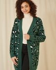 Yumi Green Animal Intarsia Long Cardigan
