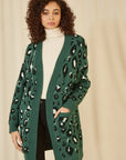 Yumi Green Animal Intarsia Long Cardigan