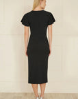Yumi Black Ruched Waist Stretch Midi Dress